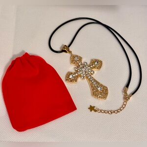 Gothic Cross Pendant on a Black Cord  Necklace Victorian Retro Vintage Style New